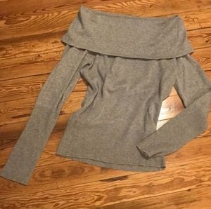 BCBG gray silk & cashmere off shoulder sweater